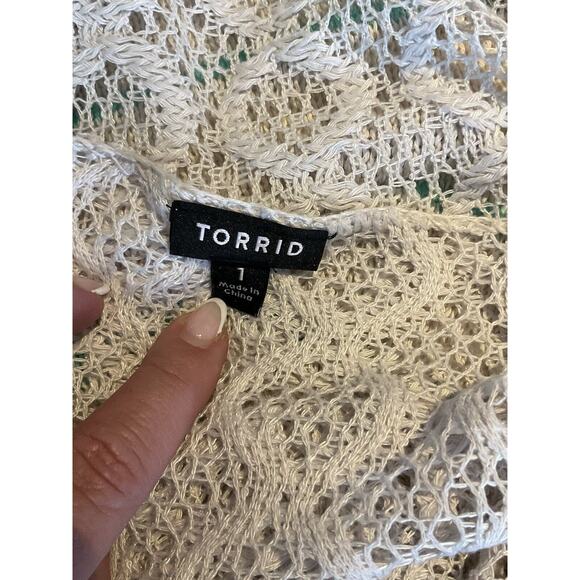 Torrid Long Sleeve Knit Tunic Top Size 1 Cream & Teal - Picture 4 of 6